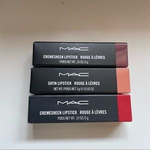 3 MAC Lipsticks (Satin/Cremesheen)